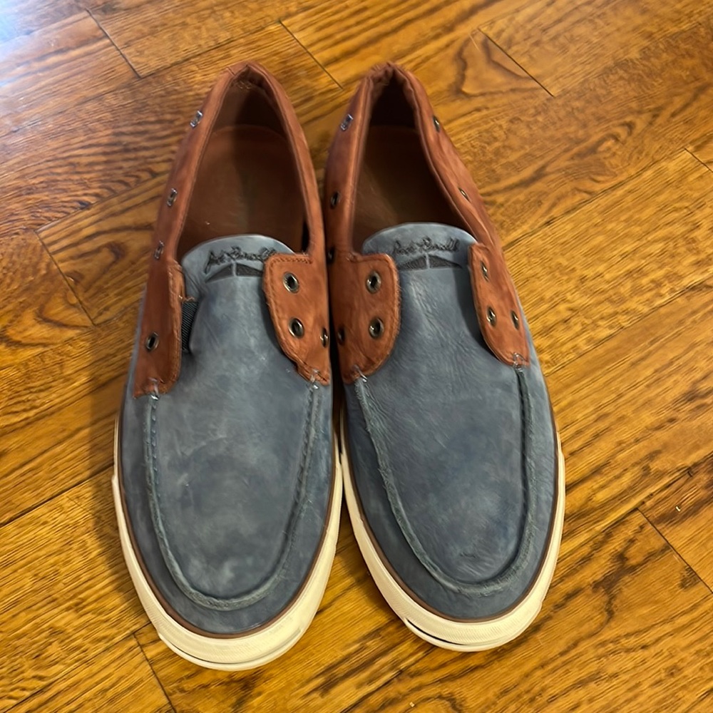 Size 12 blue and tan boat shoes